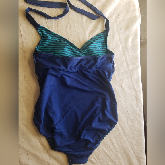 Vintage Striped One-Piece Swimsuit - Blue and Green - Picture 6 of 9